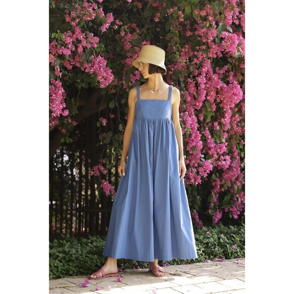 Maison Marigold Dresses & Skirts - Maison Marigold Laguna Maxi Dress Blue Cotton Poplin Low Back Sundress L
